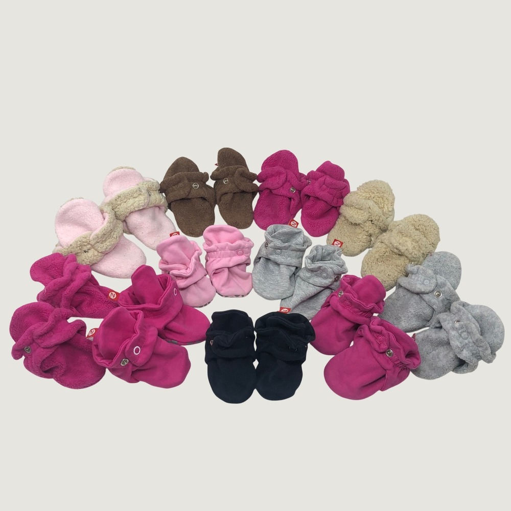Zutano Booties Lot 11 Pairs 6M Baby Girls Multicolor Fleece Cotton Snap Stay-On